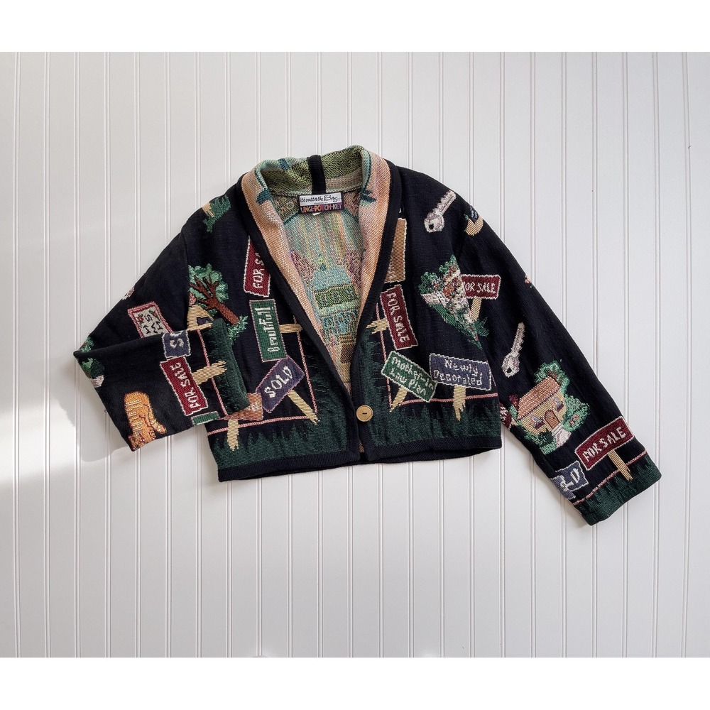 vtg It's‎ Outta The Bag Unge Potch Ket real estate cropped tapestry jacket - Picture 2 of 6